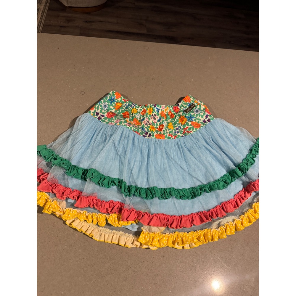 Matilda Jane Girls Blue Tulle Ruffle Tiered Skirt Floral Waistband Size 12